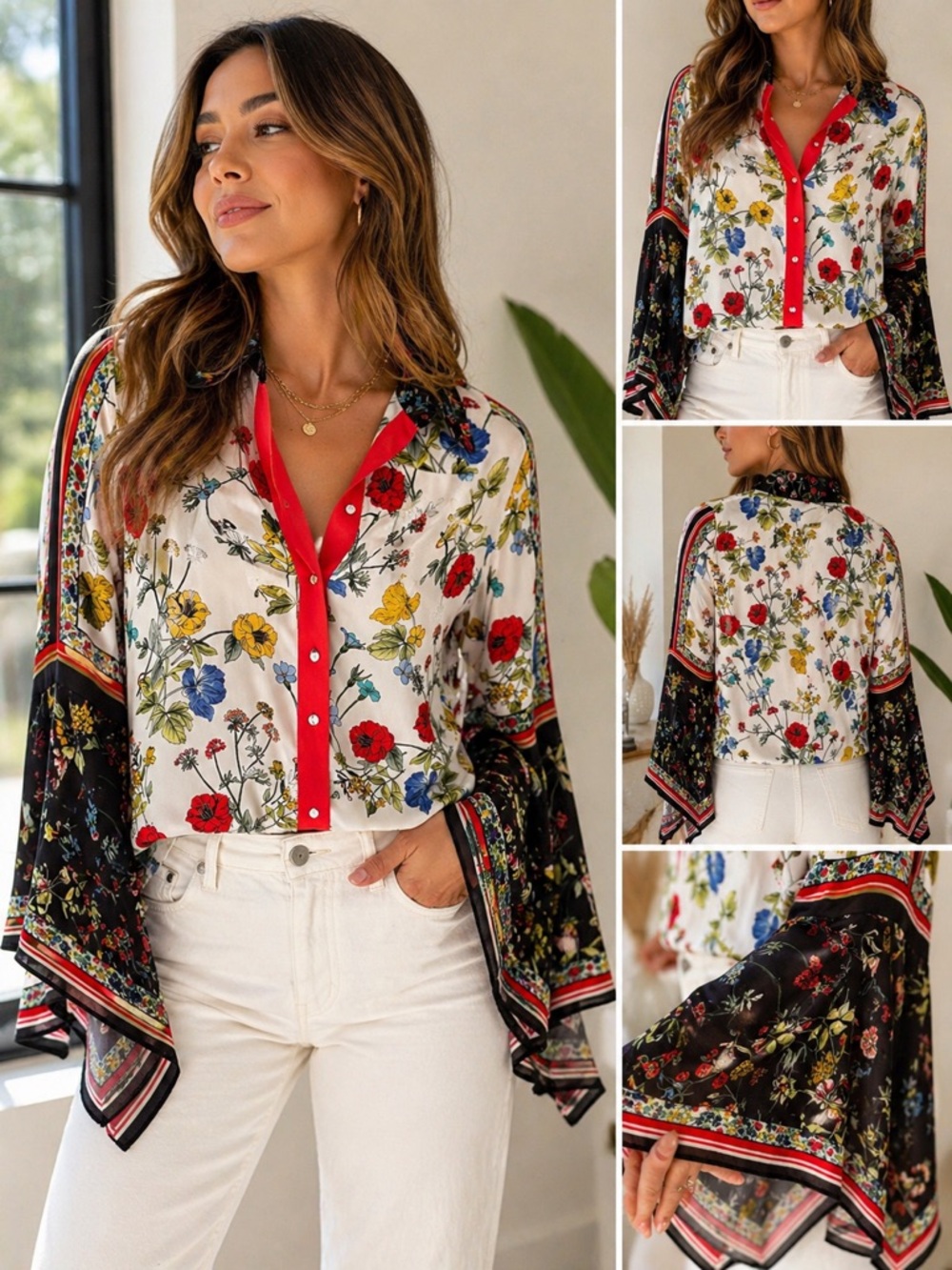 Alice + Olivia “Randa” Floral Silk Blouse – Size XS